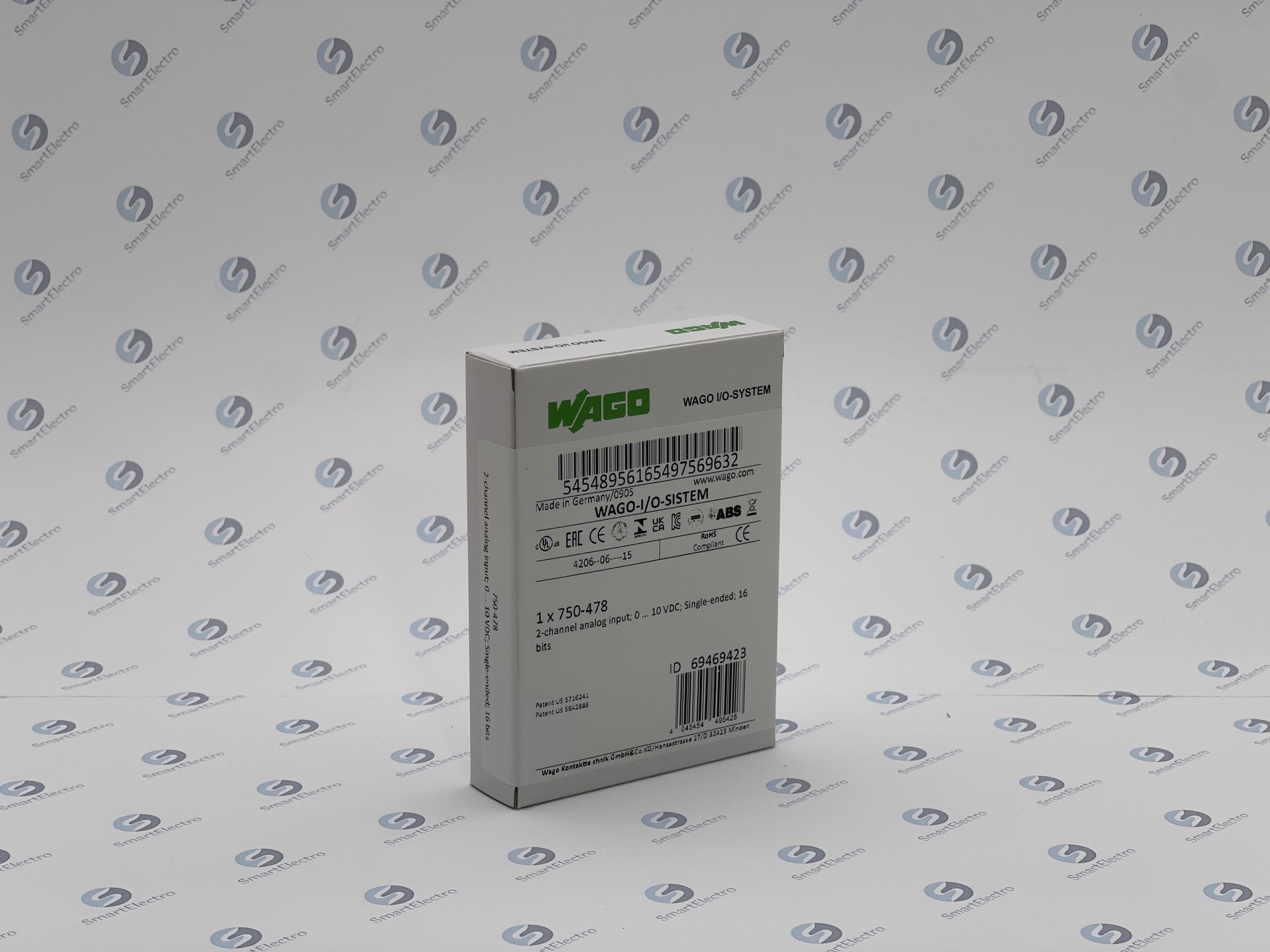 Wago 750-478 (2-кан. модуль аналогового ввода 0-10 В, 16 bits, с общим проводом)