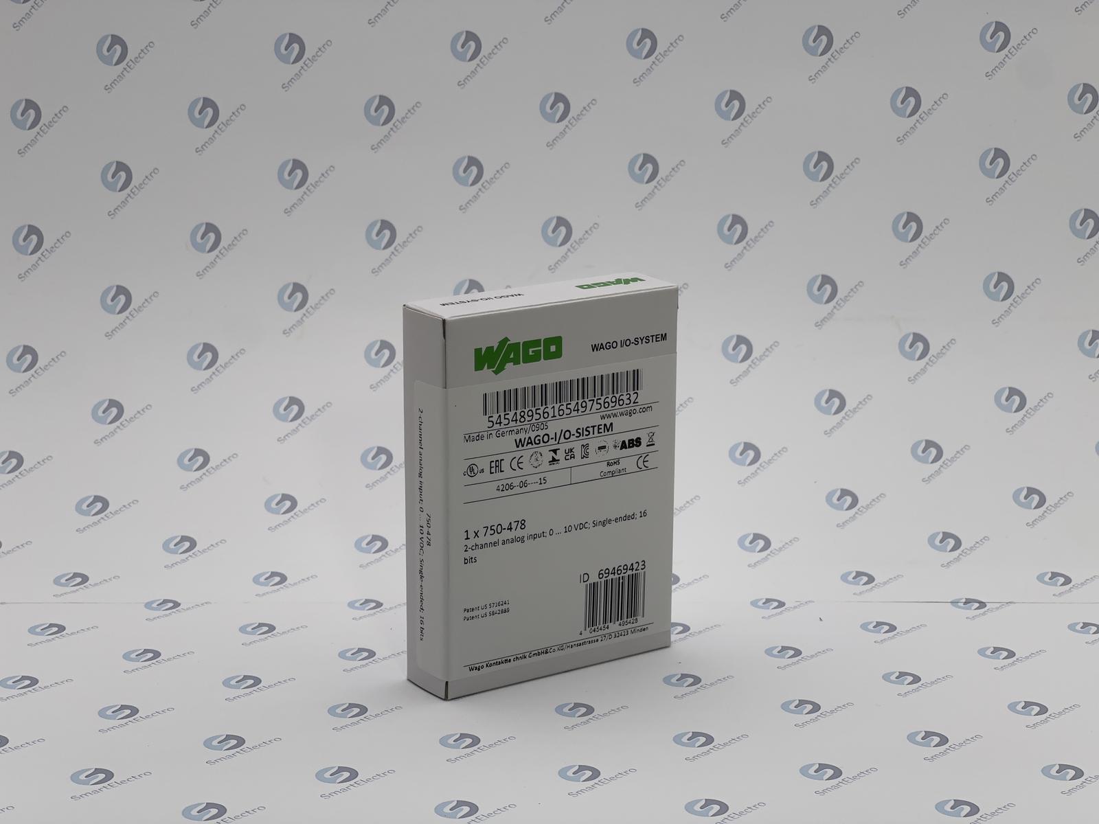 Wago 750-478 (2-кан. модуль аналогового ввода 0-10 В, 16 bits, с общим проводом)