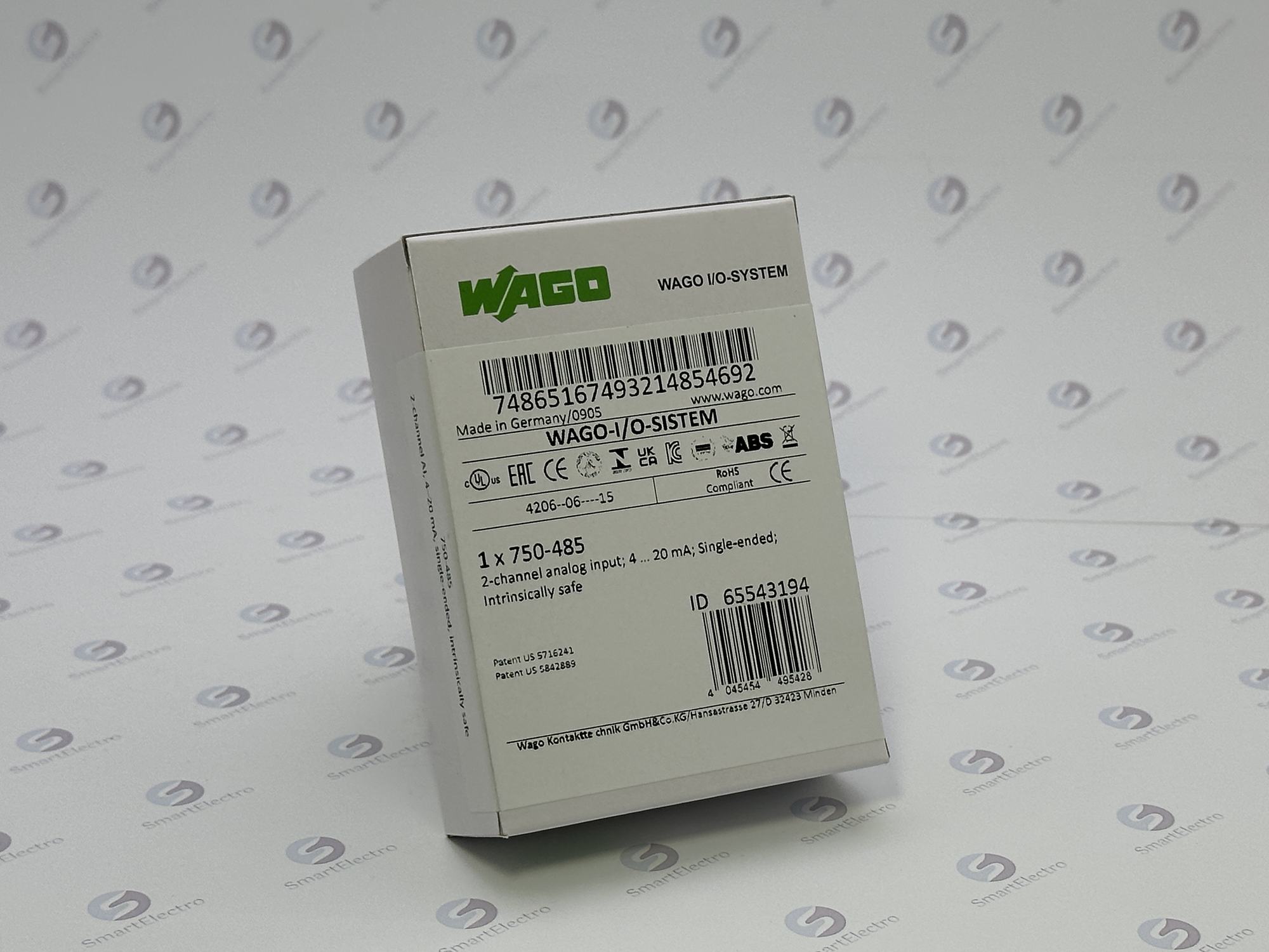 Wago 750-485 (2-кан. модуль аналогового ввода, 4-20-mA, Ex i, синий)